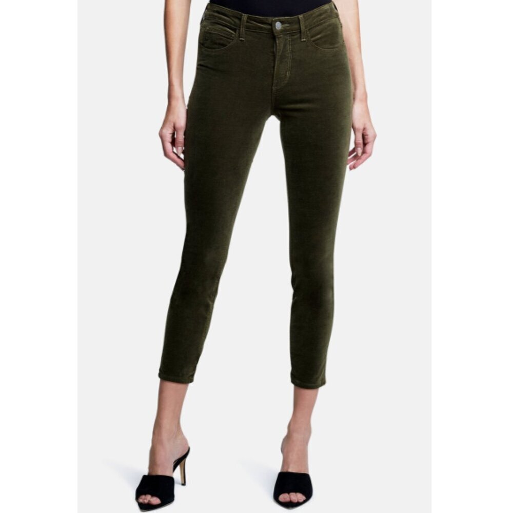 L'AGENCE 'Margot' Velvet High-Rise Crop Skinny Jeans, Ivy Green